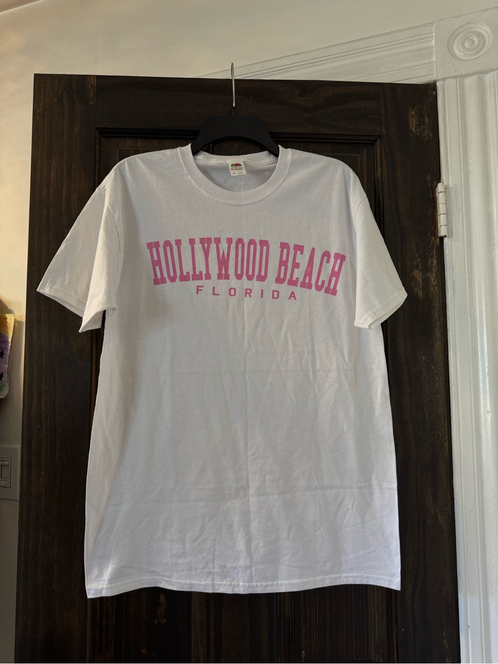 White "Hollywood Beach Florida" Graphic Tee - Pink Print